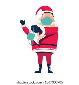 Santa Claus wearing face mask. Vector illustration in cartoon style. Isolated on white background. Vector image for new year's day, christmas, decoration, winter. 