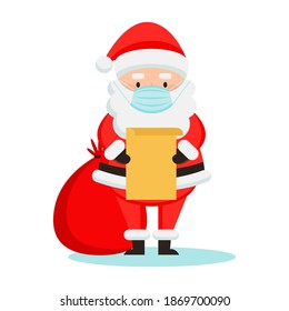 Santa Claus wearing face mask. Vector illustration in cartoon style. Isolated on white background. Vector image for new year's day, christmas, decoration, winter. 