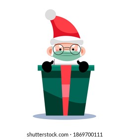 Santa Claus wearing face mask. Vector illustration in cartoon style. Isolated on white background. Vector image for new year's day, christmas, decoration, winter. 