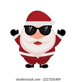 Santa Claus wearing glasses while raising both hands.. Cartoon character.