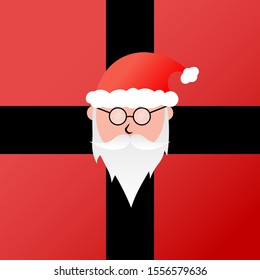 Santa Claus, wearing glasses, a white beard and wearing a Christmas hat, red, white, black and gold