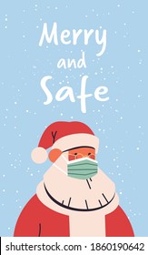 santa claus wearing mask to prevent coronavirus pandemic new year christmas holidays coronavirus quarantine concept portrait vertical vector illustration