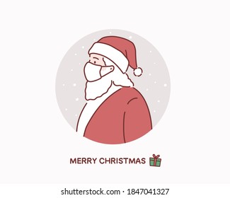 Santa Claus wearing a protective face mask against coronavirus. Hand drawn style vector design illustrations.