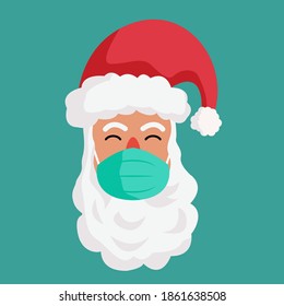 Santa Claus wearing a protective face mask against coronavirus. New Year 2021. Vector illustration.