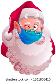 Santa Claus wearing protective medical mask against coronavirus covid 19. Isolated on white vector cartoon illustration