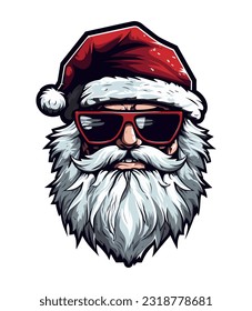 santa claus wearing sunglasses and red hat hand drawn logo design illustration