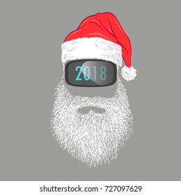 Santa Claus wearing virtual reality glasses, Flat design. Fashion silhouette hipster style, vector illustration