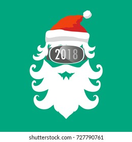 Santa Claus wearing virtual reality glasses, Flat design. Fashion silhouette hipster style, vector illustration