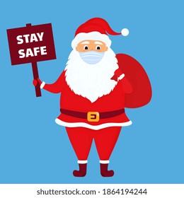 Santa Claus wears a protective face mask. Vector illustration. Cartoon character.