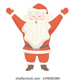 Santa Claus welcomes someone scandinavian card. Christmas and New year character. Delivery holiday. Cartoon vector for party invitation, poster design, sale banner