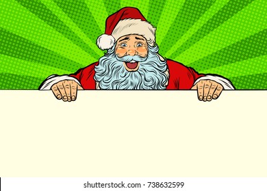 Santa Claus white background banner. Pop art retro vector illustration