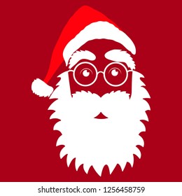 Santa Claus with white beard in red hat, glasses in vector. Hipster, geek.