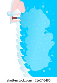 Santa Claus with white beard. Steam from mouth. Flying snow. Illustration for Christmas and New Year
