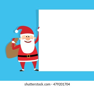 santa claus with white blank banner and gift bag