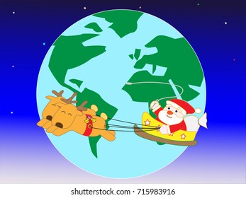 Santa Claus who is busy all over the world on a Christmas day.