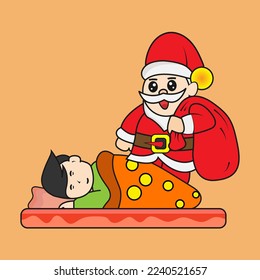 santa claus who gives gifts to people who are sleeping as a celebration of the big day of Christmas