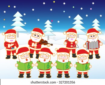 Santa Claus who holds Christmas concert in a winter mountain
