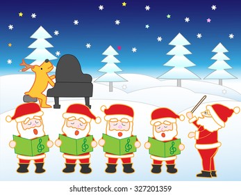 Santa Claus who holds Christmas concert in a winter mountain