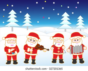 Santa Claus who holds Christmas concert in a winter mountain