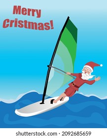 Santa claus windsurfing vector image