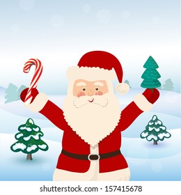 Santa Claus in winter forest, vector