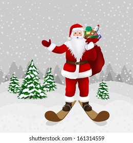 Santa Claus in winter forest in vector
