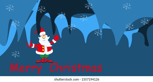 Santa Claus in winter Kingdom.Background of winter icicles.