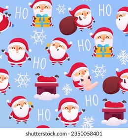 El invierno de Santa Claus es un patrón sin fisuras. Diseño de impresión de tela navideña, año nuevo o arte gráfico de Navidad. Caracteres de festividades de dibujos animados ahora fondo vectorial