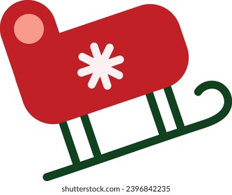 Santa Claus winter sleigh. Red Green flat design element. Pop art winter sleigh holiday icon. Christmas event element. Simple flat vector icon isolated on white background