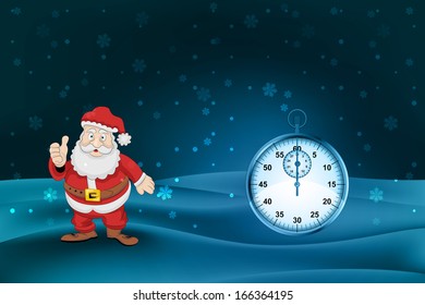 santa claus at winter snowfall with stopwatch count vector illustration