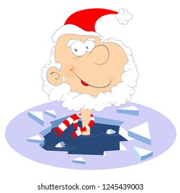 Santa Claus winter swimming illustration. Santa Claus swimming in the ice hole and looks healthy and happy
