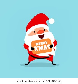 Santa Claus wishes Merry Christmas. Cute emotional Christmas character. An element from the New Year collection. Vector illustration isolated on light blue background