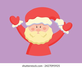 Santa Claus wishes you a Merry Christmas and a Happy New Year. Cartoon character, vector. Prit, textiles, poster. Different emotions of happiness.
 Background. EPS10
