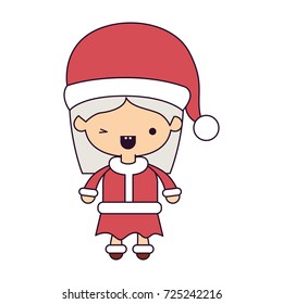 santa claus woman cartoon full body face with wink eye and happiness expression colorful silhouette on white background vector illustration