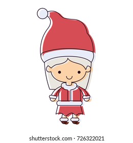 santa claus woman cartoon full body face smiling expression watercolor silhouette on white background vector illustration