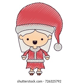 santa claus woman cartoon full body face mouth open expression on color crayon silhouette on white background vector illustration