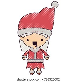 santa claus woman cartoon full body face tongue out expression on color crayon silhouette on white background vector illustration