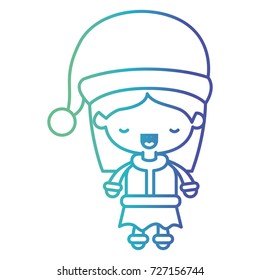 santa claus woman cartoon full body face eyes closed expression on gradient color silhouette from blue to purple vector illustration