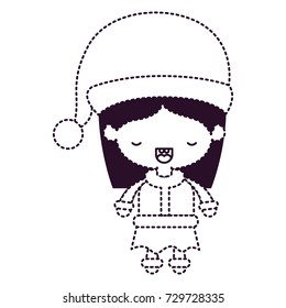 santa claus woman cartoon full body face eyes closed expression on dotted monochrome silhouette vector illustration