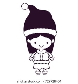 santa claus woman cartoon full body face smiling expression on dotted monochrome silhouette vector illustration