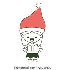 santa claus woman cartoon full body face happiness expression on color section silhouette vector illustration