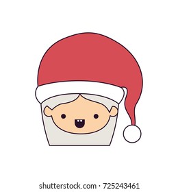 santa claus woman kawaii face with mouth open expression with hat on colorful silhouette vector illustration