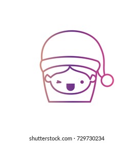 santa claus woman kawaii face with wink eye and happines expression with hat on gradient color silhouette from yellow to fuchsia vector illustration