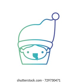 santa claus woman kawaii face with tongue out expression with hat on gradient color silhouette blue vector illustration