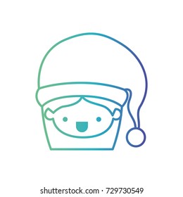 santa claus woman kawaii face with mouth open expression with hat on gradient color silhouette blue vector illustration