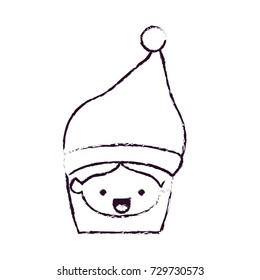 santa claus woman kawaii face happines expression with hat blurred silhouette on white background vector illustration