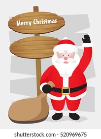 Santa Claus with Wood board. Vector illustration.