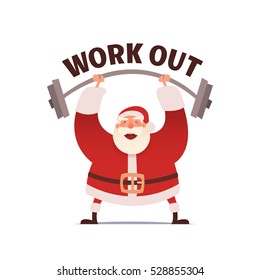 Santa Claus Workout In GYM. Merry Christmas And Happy New Year. 