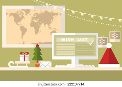 santa claus workstation on green background