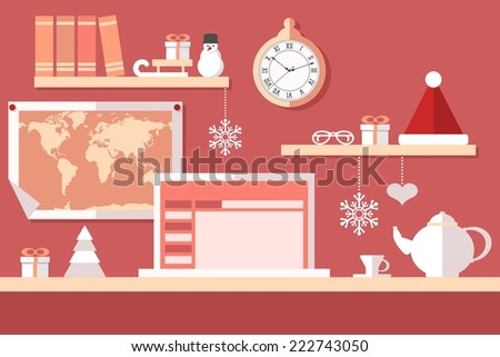 santa claus workstation on red background